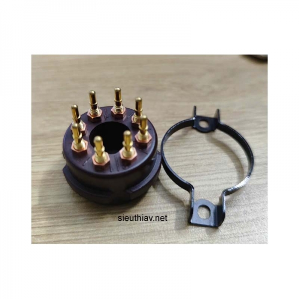 Đế đèn CMC 8 chân gắn chassic nâu mạ vàng - 6SN7 6SL7 EL34/KT88/6P3P/6L6 (dd69)
